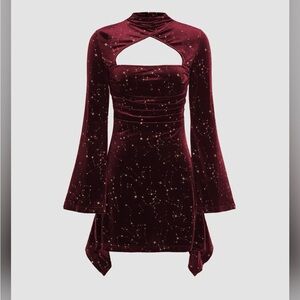 VELVET STAR PATTERN BELL SLEEVE SHORT DRESS L 8-8